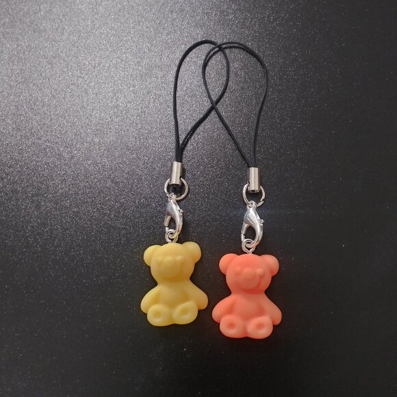 Yellow and Orange Teddy Bear Phone Charms with Lobster Clasp Set of 2 - Picture 1 of 8